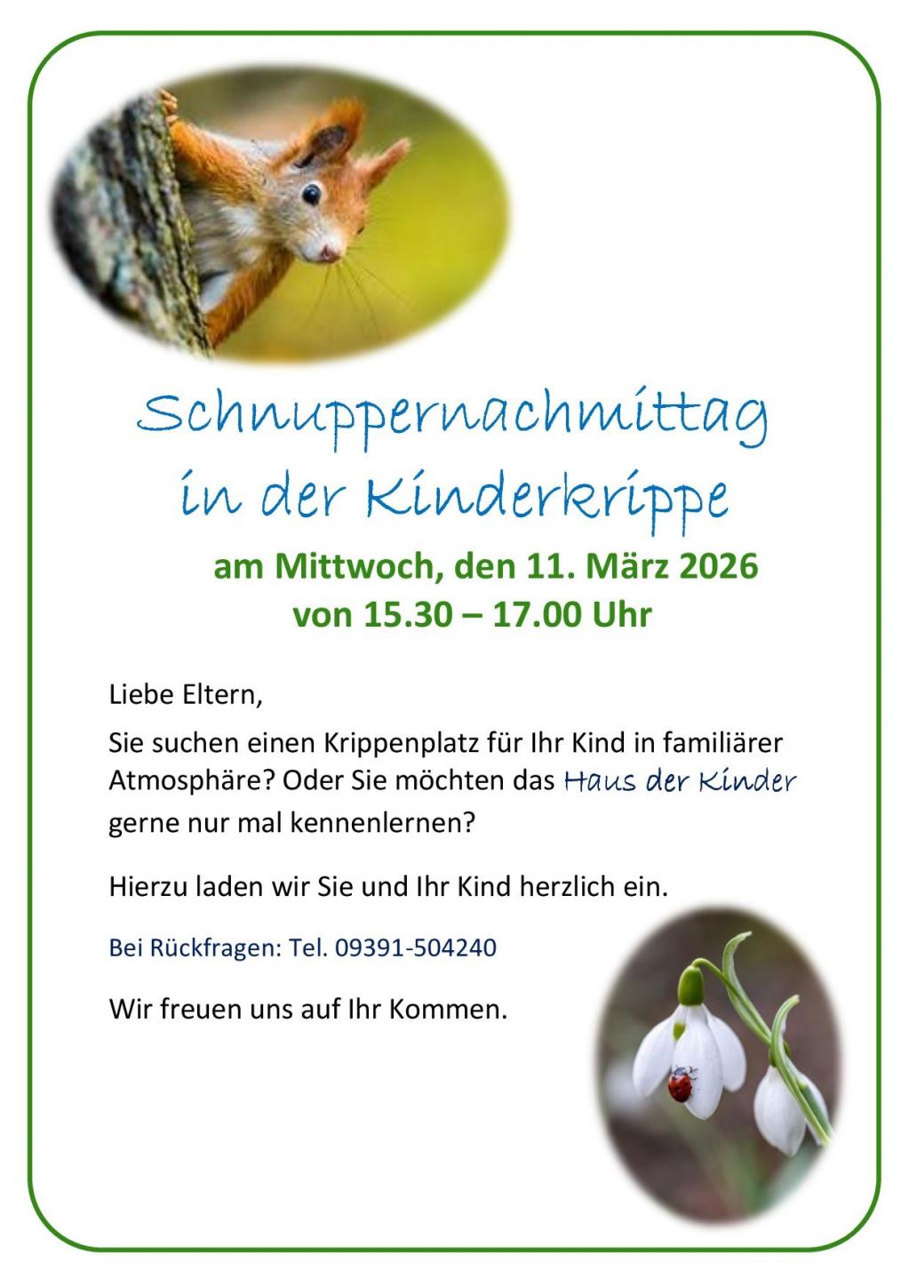 Schnuppernachmittag in der Kinderkrippe am 11. März 2026